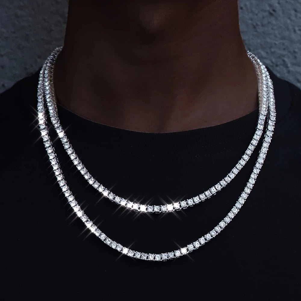Basic Iced Out Tennis Chain 3mm - VVS1 Moissanite x 925 Sterling Silver, chain,Diamonds,Moissanite, Moissanite Jewelry