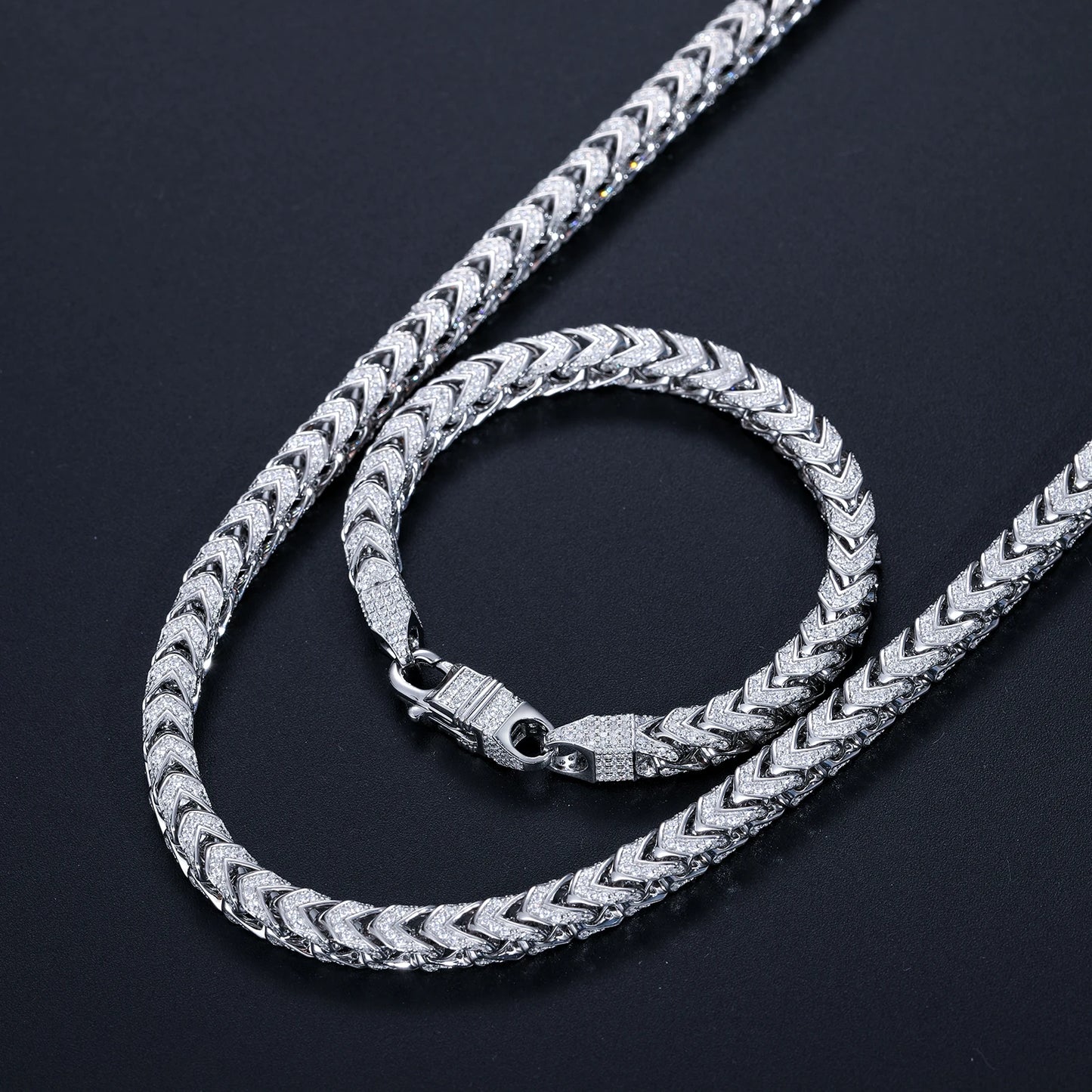 Iced Out Box Franco Chain 6mm - VVS1 Moissanite x 925 Sterling Silver with 24K Gold Plating, chain,Diamonds,gold,Moissanite, Moissanite Jewelry