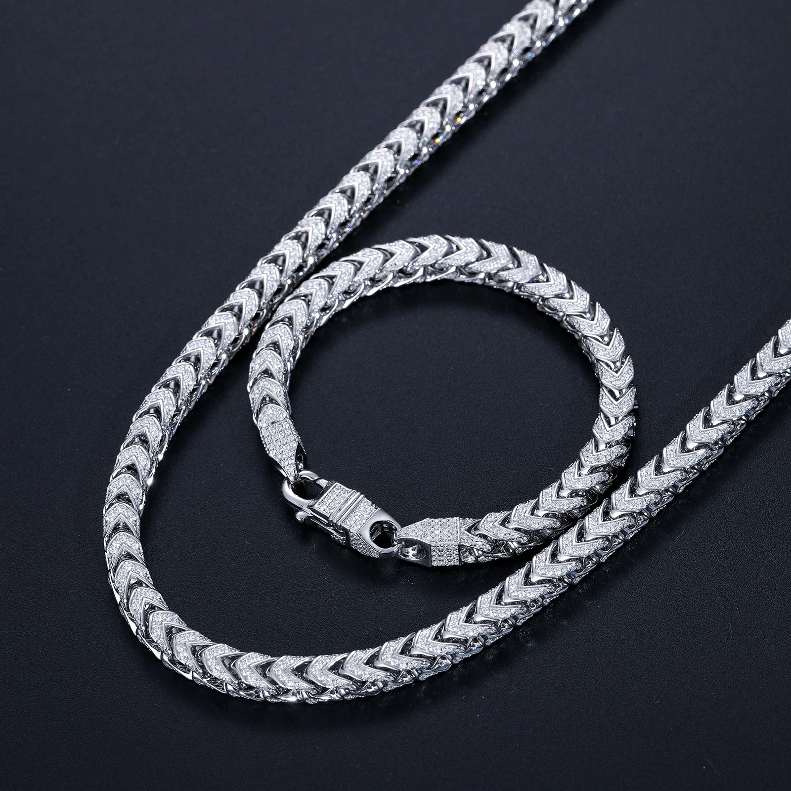 Iced Out Box Franco Chain 6mm - VVS1 Moissanite x 925 Sterling Silver with 24K Gold Plating, chain,Diamonds,gold,Moissanite, Moissanite Jewelry