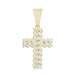 Iced Out Weave Cross Pendant - VVS1 Moissanite x 925 Sterling Silver (18K Gold Plating), Diamonds,Moissanite,Pendant, Moissanite Jewelry