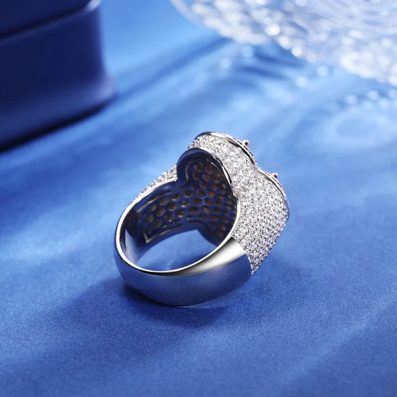 Iced Out Moissanite Clover Ring - VVS1 Moissanite x 925 Sterling SIlver, Diamonds,Moissanite,ring, Moissanite Jewelry