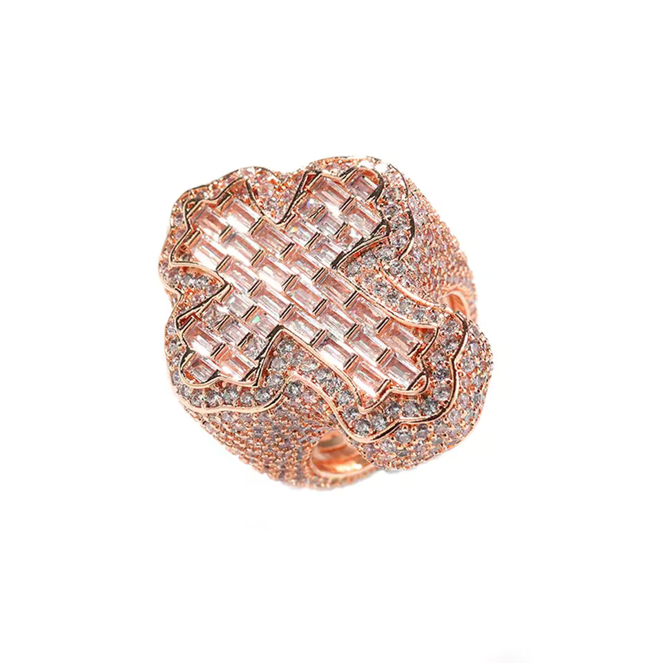 Iced Out Baguette Cross Ring - VVS1 Baguette Moissanite x 925 Sterling Silver