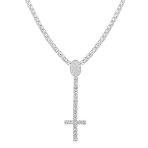 Iced Out Rosary Crosses 5mm - VVS1 Moissanite x 925 Sterling Silver with 18K PVD Gold Plating, chain,Diamonds,Moissanite, Moissanite Jewelry