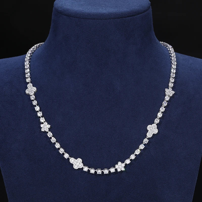 Iced Out Moissanite Flower Cross Chain 4mm - VVS1 Moissanite x 925 Sterling Silver, chain,Diamonds,Moissanite, Moissanite Jewelry