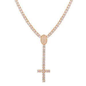 Iced Out Rosary Crosses 5mm - VVS1 Moissanite x 925 Sterling Silver with 18K PVD Gold Plating, chain,Diamonds,Moissanite, Moissanite Jewelry