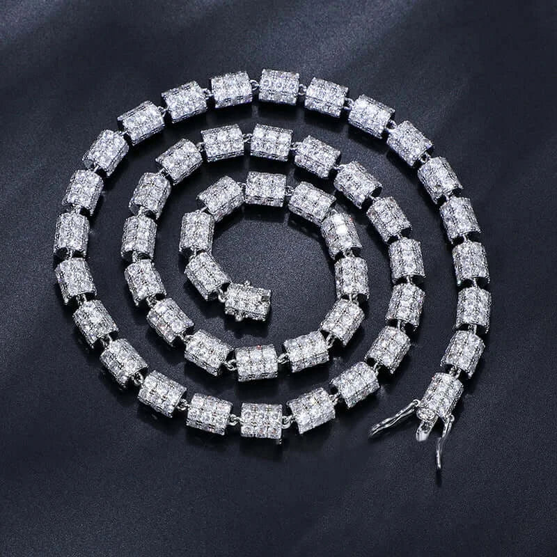 Iced Out Cylindrical Chain 7mm - VVS1 Moissanite x 925 Sterling Silver, chain,Diamonds,Moissanite, Moissanite Jewelry