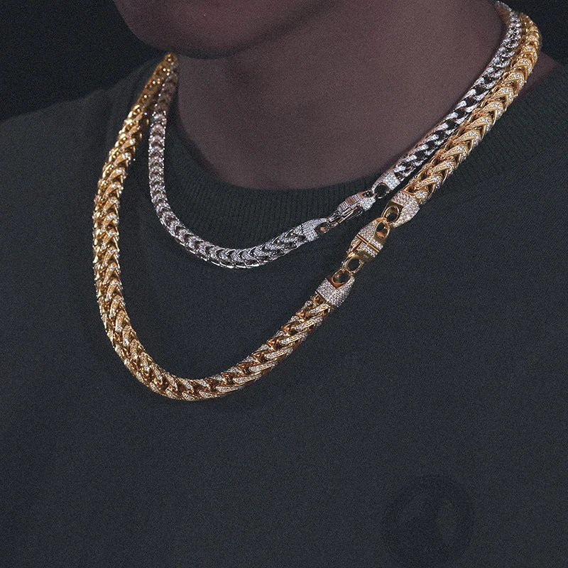 Iced Out Box Franco Chain 6mm - VVS1 Moissanite x 925 Sterling Silver with 24K Gold Plating, chain,Diamonds,gold,Moissanite, Moissanite Jewelry