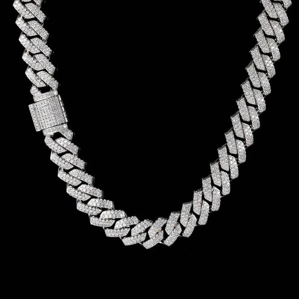 Iced Out Silver Cuban Link Chain 8mm-14mm - VVS1 Moissanite x 925 Sterling Silver, chain,Diamonds,Moissanite, Moissanite Jewelry