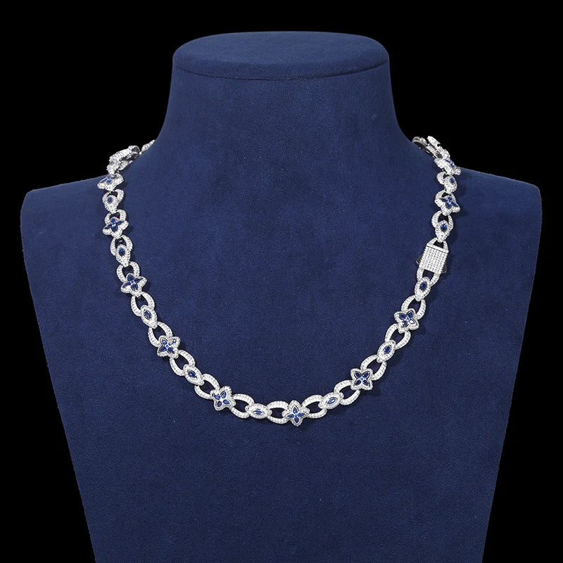 Iced Out Flower Eye Chain 10mm - VVS1 Moissanite x 925 Sterling Silver, chain,Cubic zirconia,Diamonds,Moissanite, Moissanite Jewelry