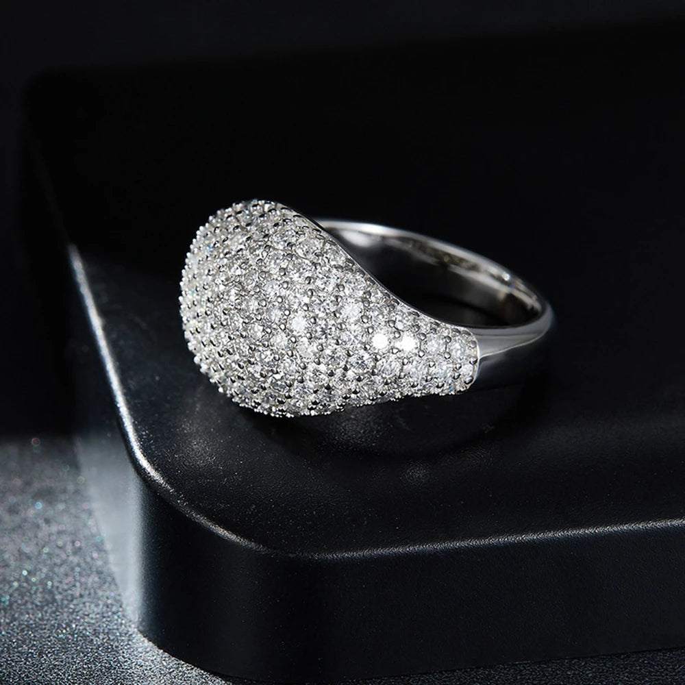 Iced Out Round Signet Ring - VVS1 Moissanite x 925 Sterling Silver, Diamonds,Moissanite,ring, Moissanite Jewelry