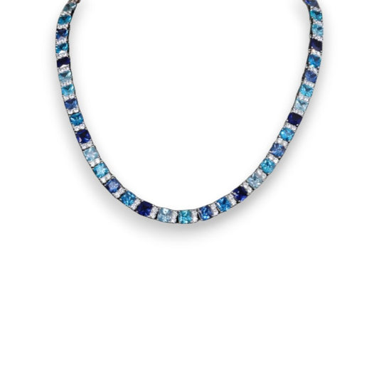 Sapphire Blue Baguette Tennis Chain 7.5mm - VVS1 Moissanite x 925 Sterling Silver