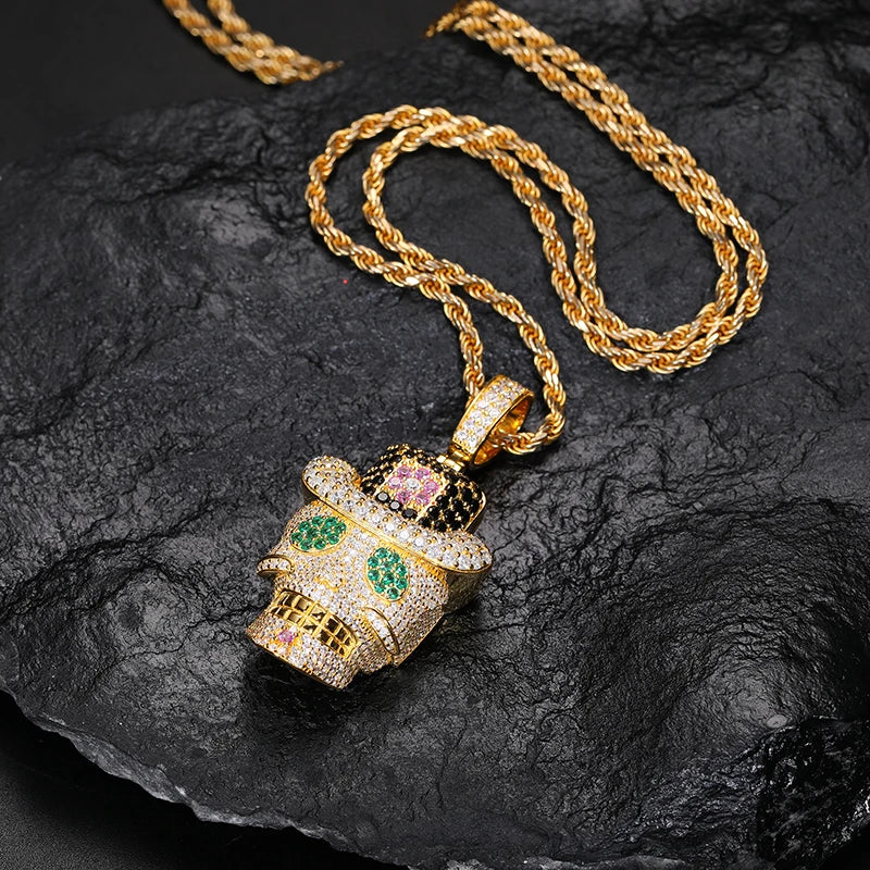 Iced Out Skull Pendant - VVS1 Moissanite x 925 Sterling Silver (18K Gold Plating), Diamonds,Moissanite,Pendant, Moissanite Jewelry