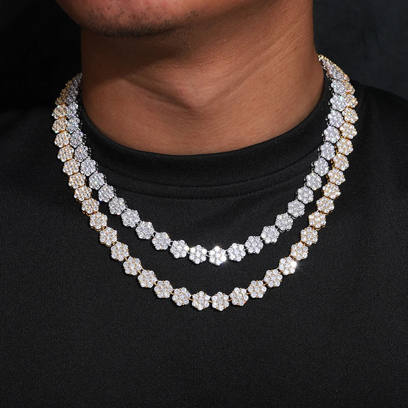 Hexagonal Iced out Chain 10mm - VVS1 Moissanite x 925 Sterling Silver with 18K PVD Gold or Silver Plating, chain,Diamonds,Moissanite, Moissanite Jewelry