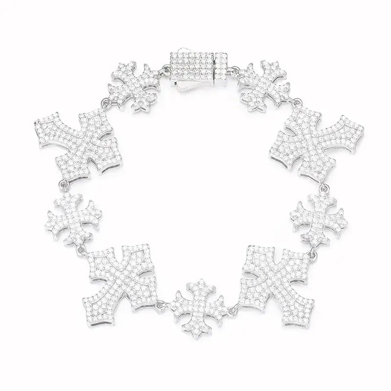 Iced Out Maltese Cross Bracelet (13mm - 22mm) - VVS1 Moissanite x 925 Sterling Silver (18K White Gold), , Moissanite Jewelry