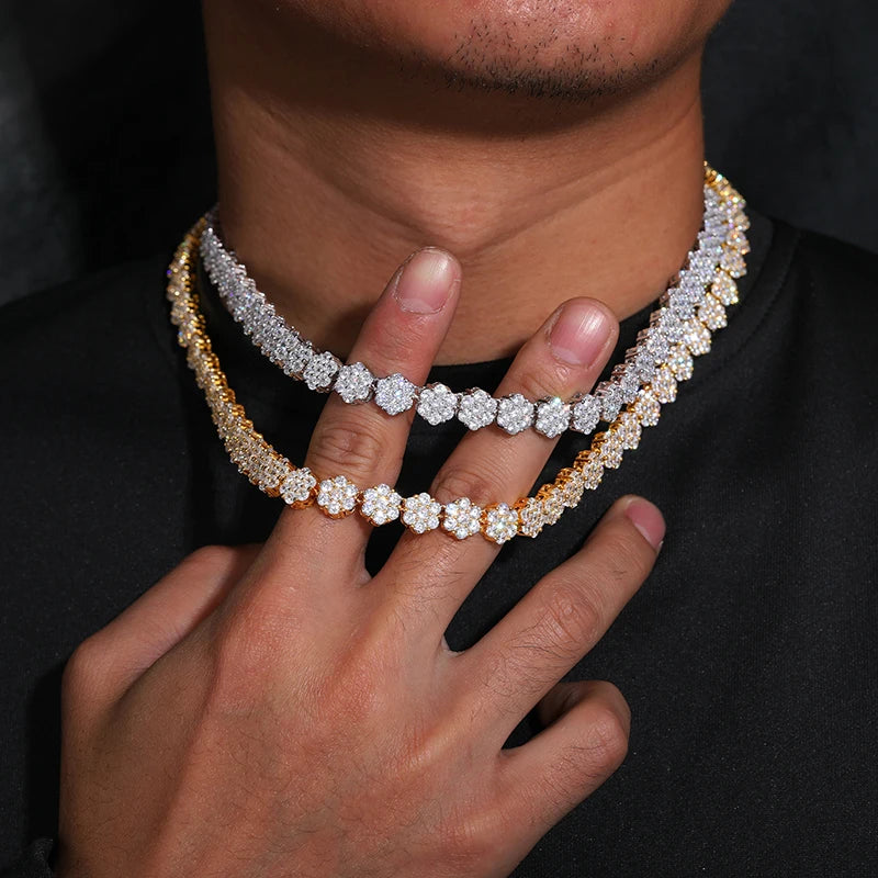 Hexagonal Iced out Chain 10mm - VVS1 Moissanite x 925 Sterling Silver with 18K PVD Gold or Silver Plating, chain,Diamonds,Moissanite, Moissanite Jewelry
