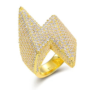 Iced Out Shocker Ring - VVS1 Moissanite x 925 Sterling Silver (18K Gold Plating), Diamonds,Moissanite,ring, Moissanite Jewelry