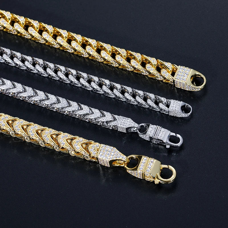 Iced Out Box Franco Chain 6mm - VVS1 Moissanite x 925 Sterling Silver with 24K Gold Plating, chain,Diamonds,gold,Moissanite, Moissanite Jewelry