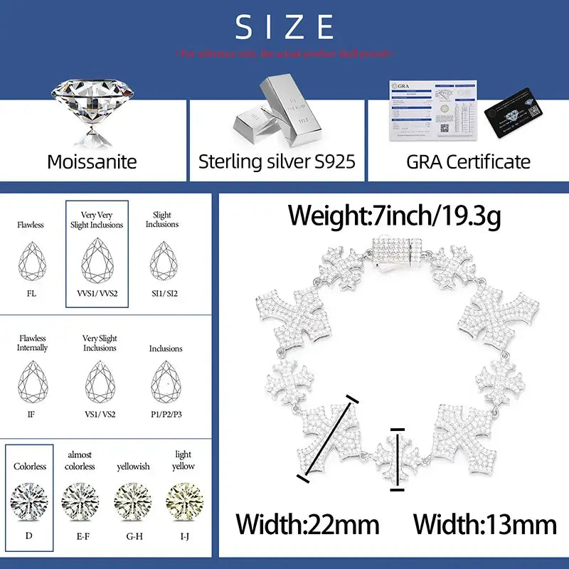 Iced Out Maltese Cross Bracelet (13mm - 22mm) - VVS1 Moissanite x 925 Sterling Silver (18K White Gold), , Moissanite Jewelry