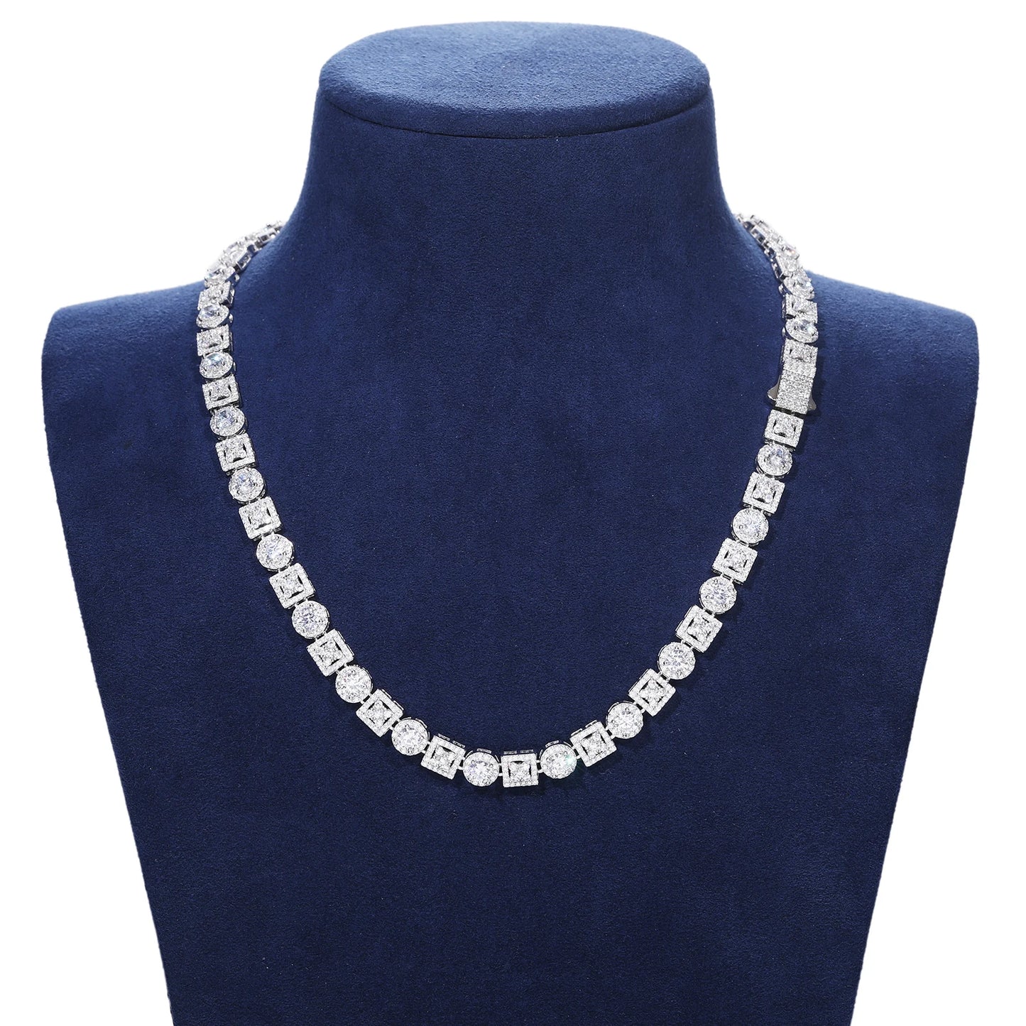 Iced Out Geometric Box Chain - VVS1 Moissanite x 925 Sterling Silver,Materials: 925 Sterling Silver Stone: VVS1 Moissanite (Passes) or Cubic Zirconia (Does Not Pass) Width: 8mm Introducing our Iced Out Geometric Box Chain, a stunning piece from The Diamon