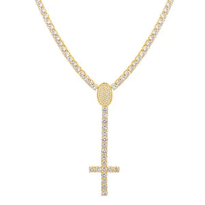 Iced Out Rosary Crosses 5mm - VVS1 Moissanite x 925 Sterling Silver with 18K PVD Gold Plating, chain,Diamonds,Moissanite, Moissanite Jewelry