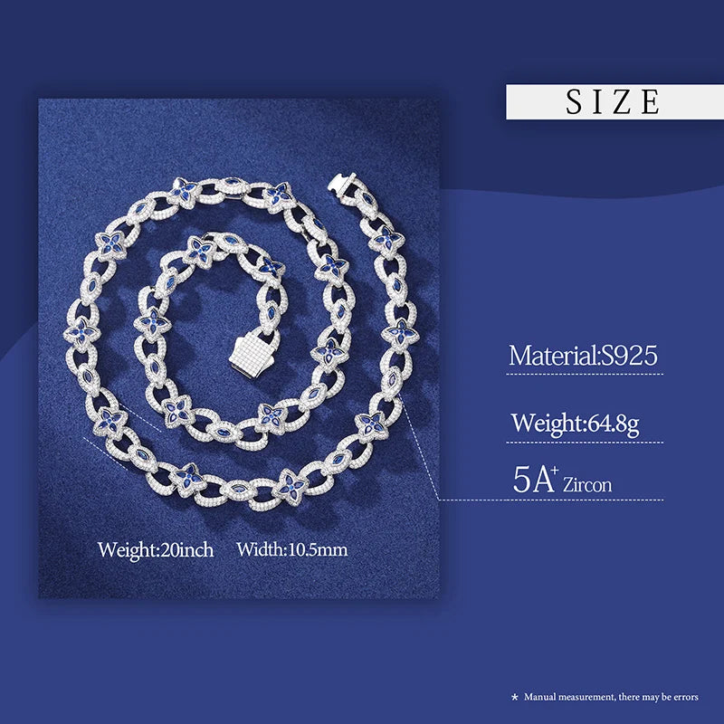 Iced Out Flower Eye Chain 10mm - VVS1 Moissanite x 925 Sterling Silver, chain,Cubic zirconia,Diamonds,Moissanite, Moissanite Jewelry
