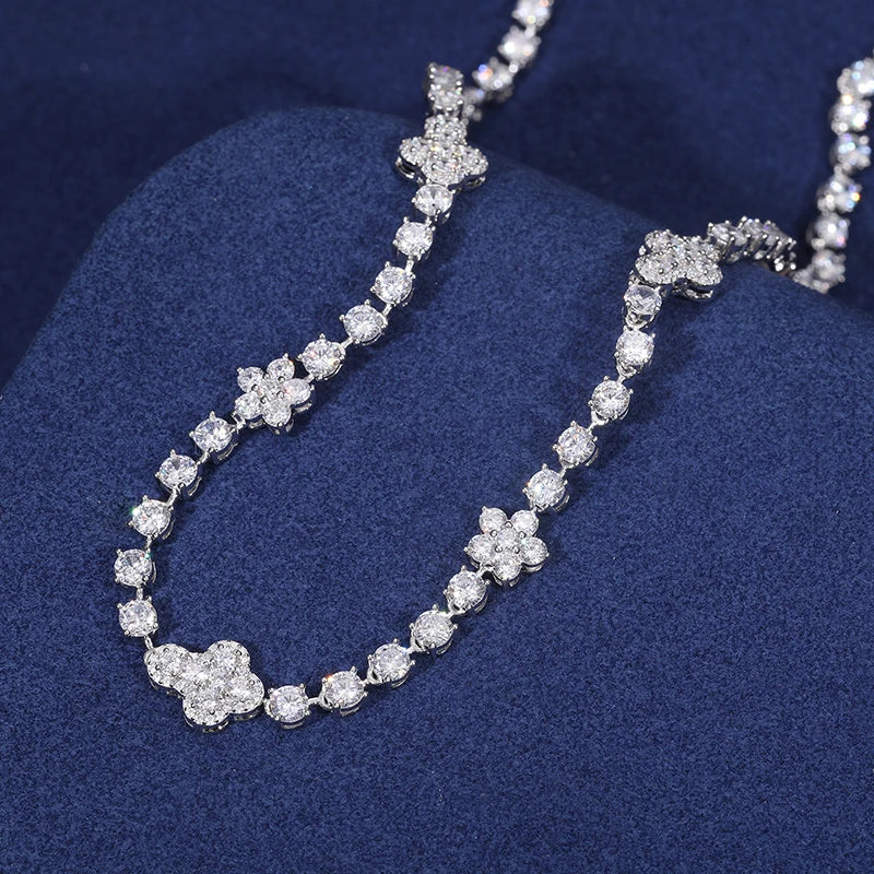 Iced Out Moissanite Flower Cross Chain 4mm - VVS1 Moissanite x 925 Sterling Silver, chain,Diamonds,Moissanite, Moissanite Jewelry