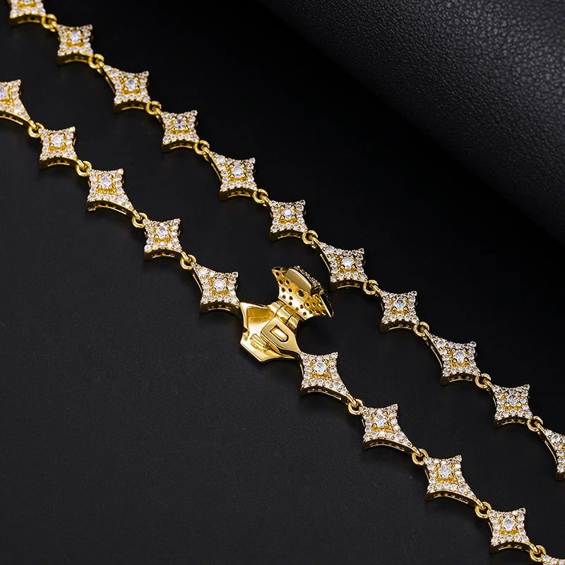 Iced Out Star Chain - VVS1 Moissanite x 925 Sterling Silver with PVD Gold Plating, chain,Diamonds,Moissanite, Moissanite Jewelry