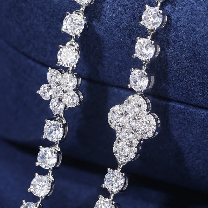 Iced Out Moissanite Flower Cross Chain 4mm - VVS1 Moissanite x 925 Sterling Silver, chain,Diamonds,Moissanite, Moissanite Jewelry
