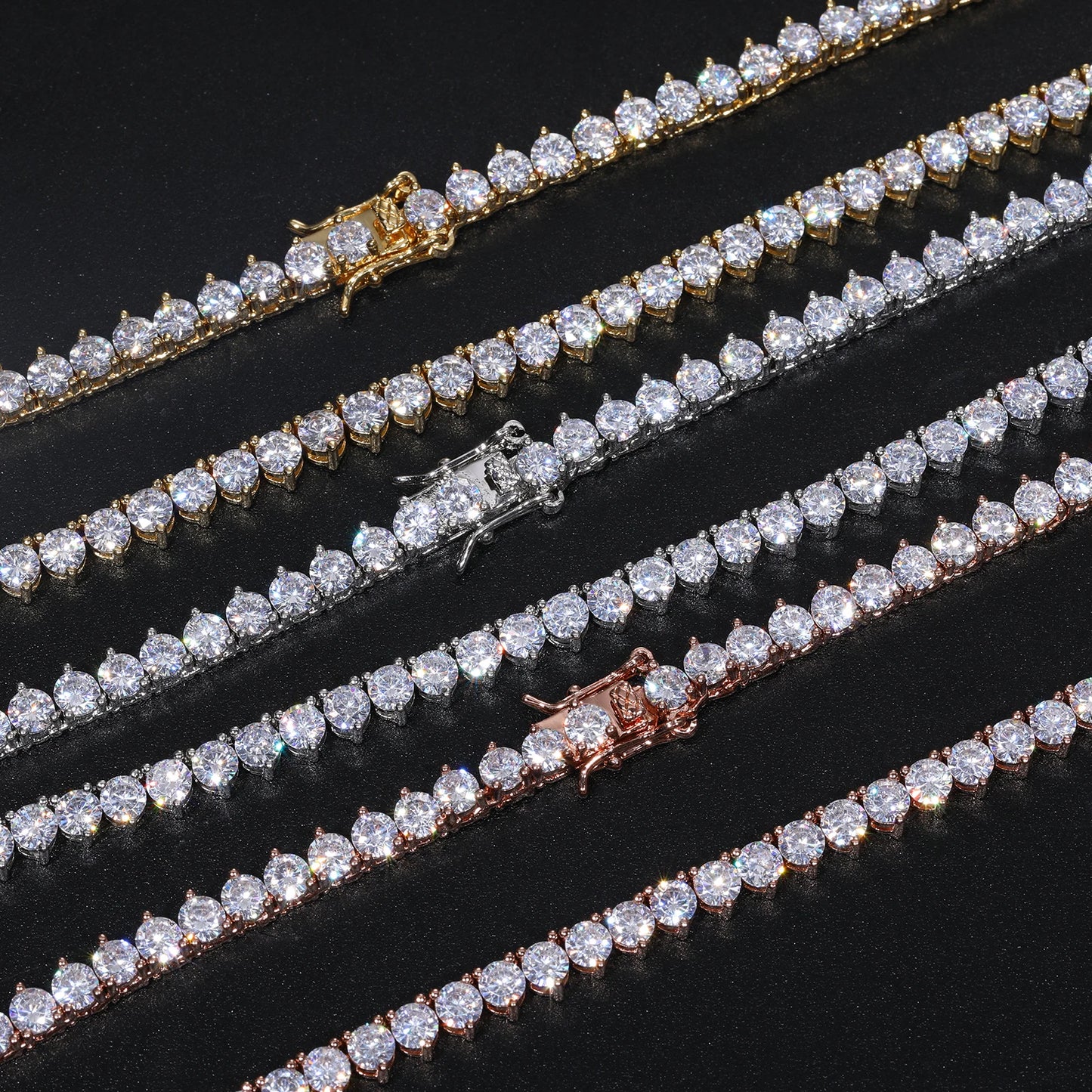 Basic Iced Out Tennis Chain 3mm - VVS1 Moissanite x 925 Sterling Silver, chain,Diamonds,Moissanite, Moissanite Jewelry