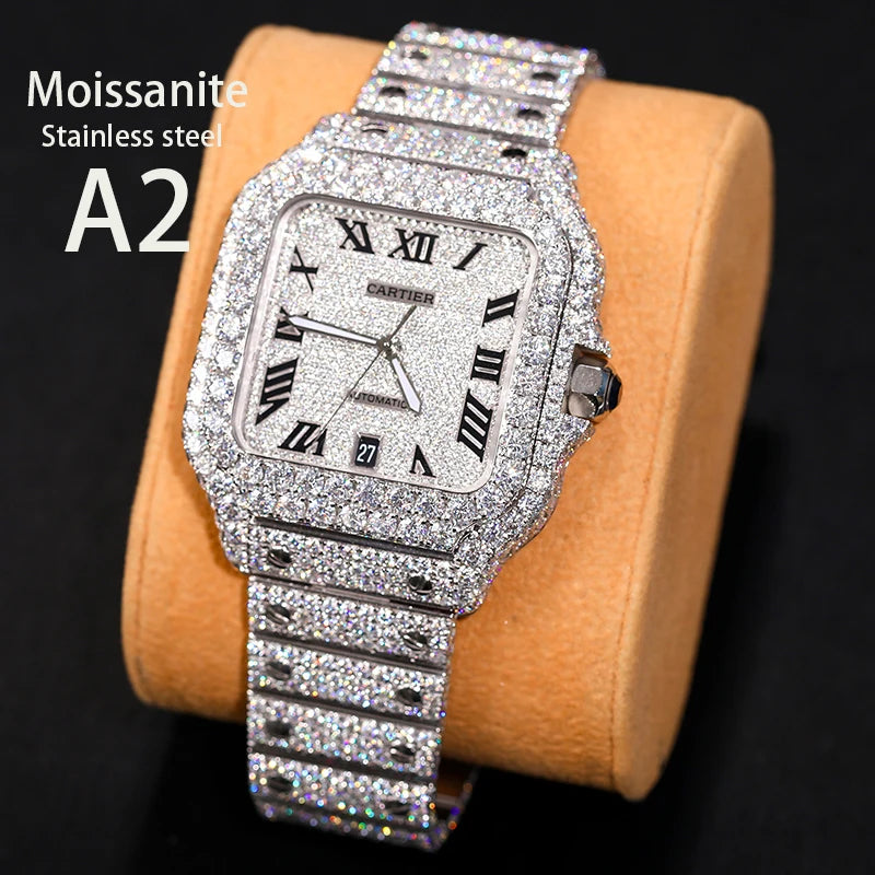 Iced Out Luxury Watches made of Stainless Steel and VVS1 Moissanite,Base: Stainless Steel Stones: VVS1 Moissanite (Passes Diamond Testers) Face: Quartz Introducing our Iced Out Luxury Watches, the epitome of sophistication and brilliance. Meticulously cra