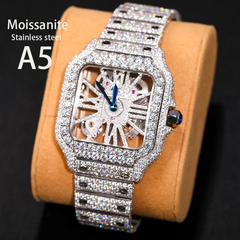 Iced Out Luxury Watches made of Stainless Steel and VVS1 Moissanite,Base: Stainless Steel Stones: VVS1 Moissanite (Passes Diamond Testers) Face: Quartz Introducing our Iced Out Luxury Watches, the epitome of sophistication and brilliance. Meticulously cra