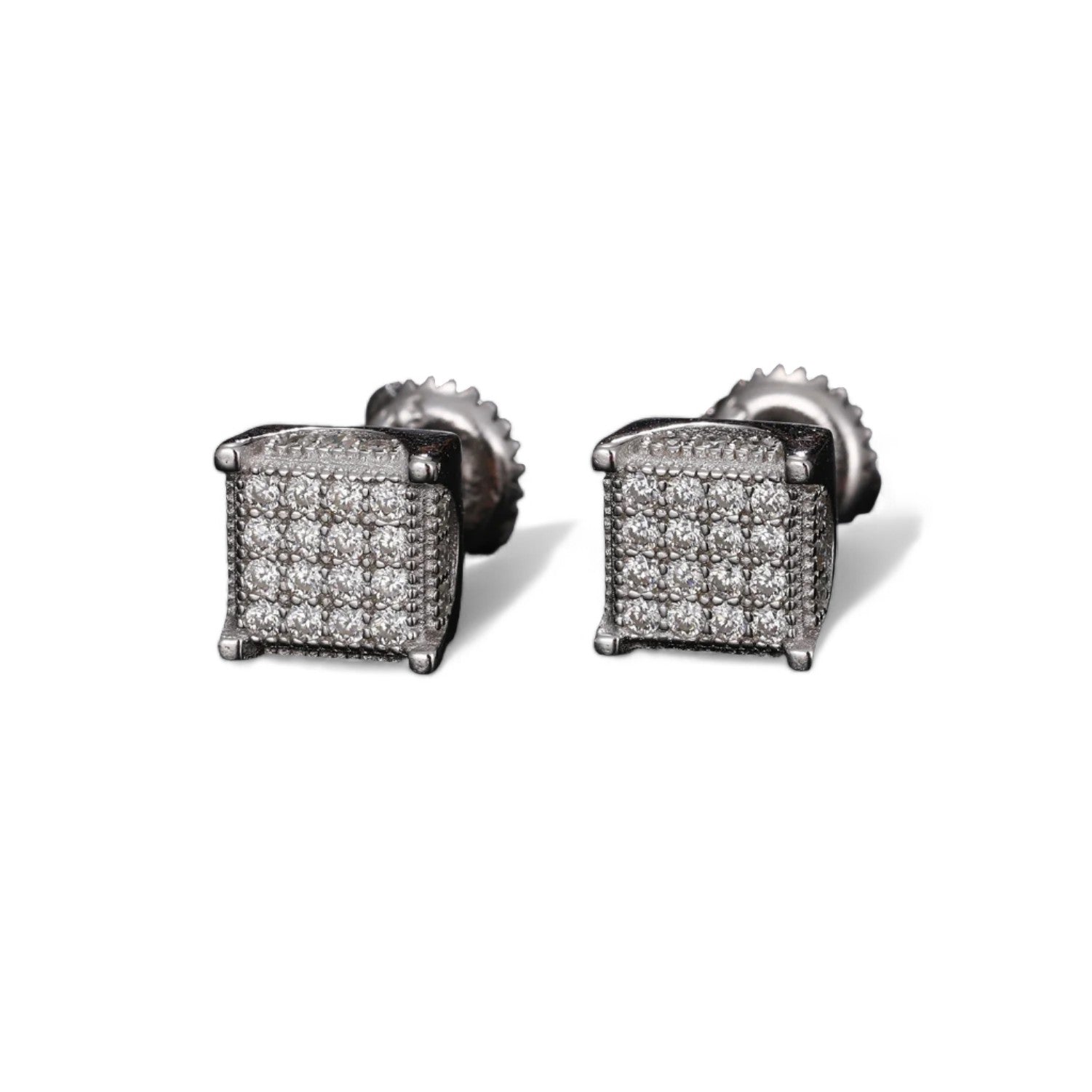 Iced Out Box Studs made of 925 Sterling Silver and VVS1 Moissanite,Material: 925 Sterling Silver Stone: VVS1 Moissanite Introducing our Iced Out Box Studs, meticulously crafted from 925 Sterling Silver and adorned with dazzling VVS1 Moissanite stones. The