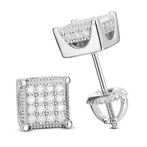 Iced Out Box Studs made of 925 Sterling Silver and VVS1 Moissanite,Material: 925 Sterling Silver Stone: VVS1 Moissanite Introducing our Iced Out Box Studs, meticulously crafted from 925 Sterling Silver and adorned with dazzling VVS1 Moissanite stones. The