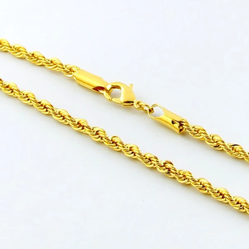 24K Gold Plated Twisted Rope Chain, gold, Moissanite Jewelry