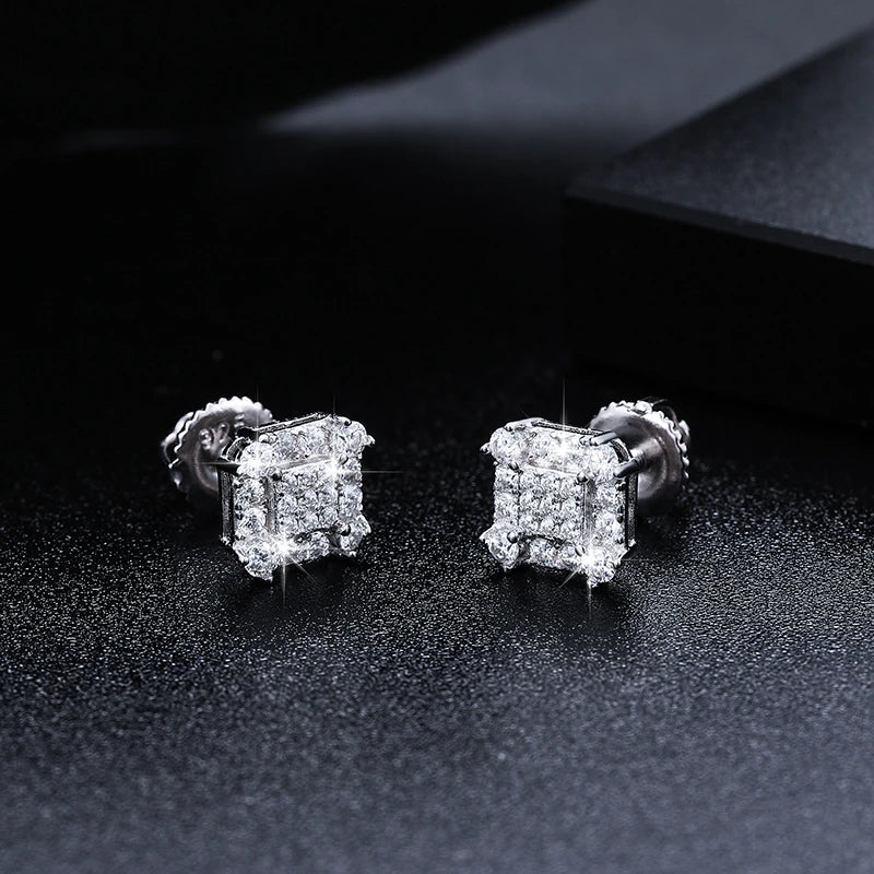 Iced Out Square Studded Studs made with 925 Sterling Silver and VVS1 Moissanite (24K Gold Plating),Material: 925 Sterling Silver Stone: VVS1 Moissanite Plating: 24K Gold Plating or Silver Add a touch of luxury to your jewelry collection with our Iced Out