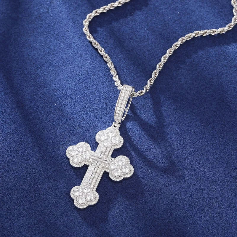 Iced Out Baguette Orthodox Cross - VVS1 Moissanite x 925 Sterling Silver, Diamonds,Moissanite,Pendant, Moissanite Jewelry