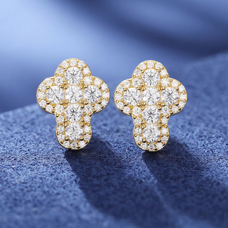 Iced Out Cross Studs made with 925 Sterling Silver and VVS1 Moissanite (24K Gold Plating),Material: 925 Sterling Silver Stone: VVS1 Moissanite (Passes) or Cubic Zirconia (Does Not Pass) Plating: 24K Gold Plating or Silver Experience the ultimate in elegan