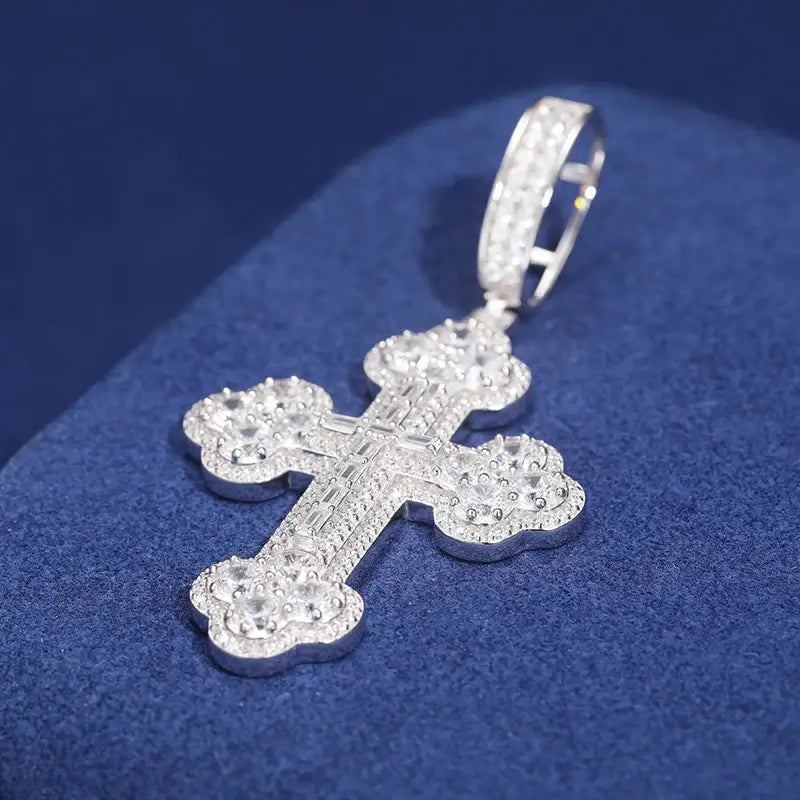 Iced Out Baguette Orthodox Cross - VVS1 Moissanite x 925 Sterling Silver, Diamonds,Moissanite,Pendant, Moissanite Jewelry