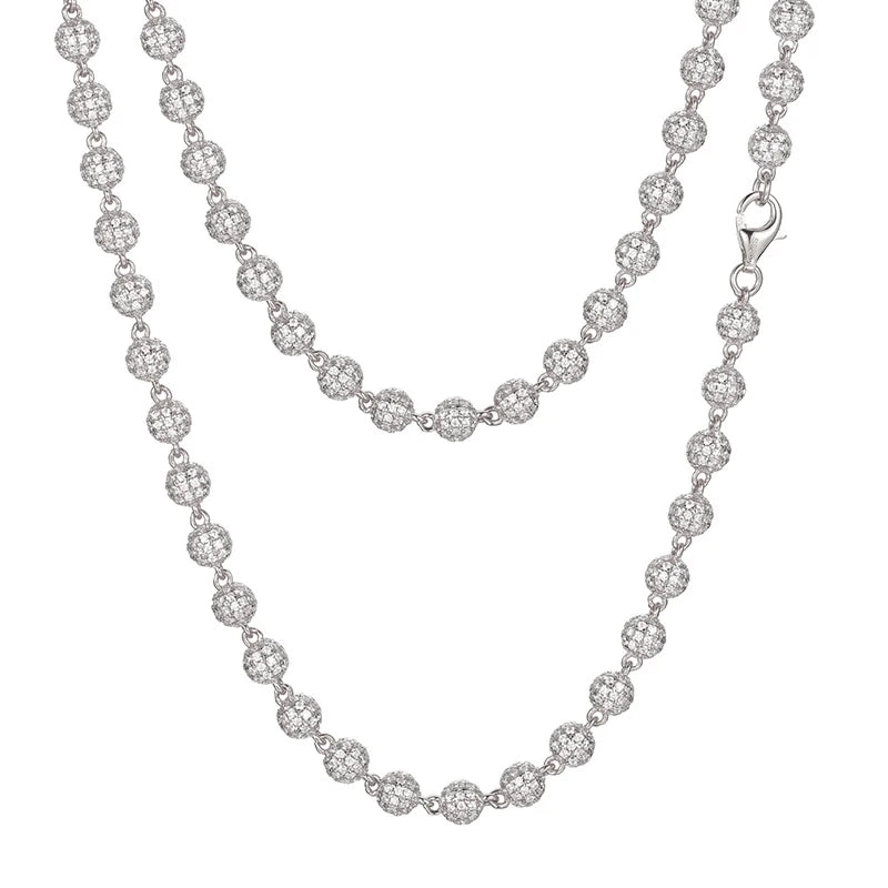 Iced out Beads Chain 5mm-10mm - VVS1 Moissanite x 925 Sterling SIlver (18K Gold Plating), chain,Diamonds,Moissanite, Moissanite Jewelry