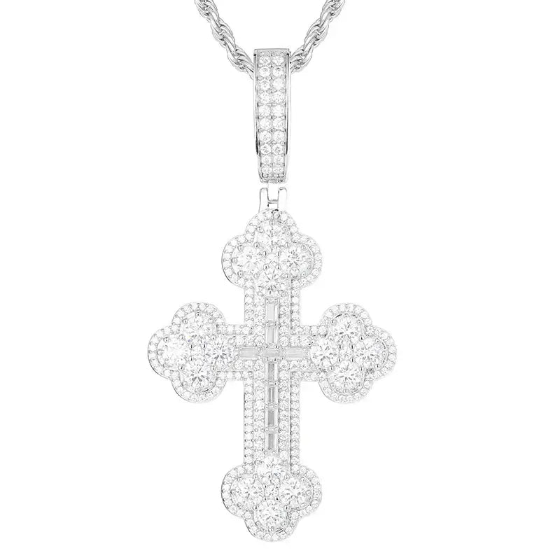 Iced Out Baguette Orthodox Cross - VVS1 Moissanite x 925 Sterling Silver, Diamonds,Moissanite,Pendant, Moissanite Jewelry