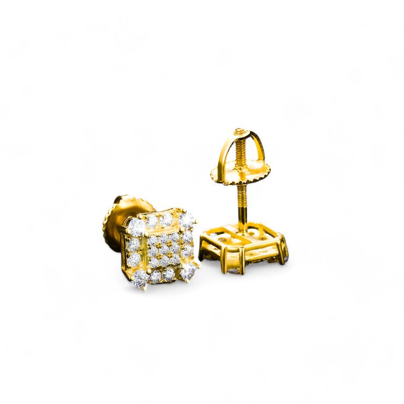 Iced Out Square Studded Studs made with 925 Sterling Silver and VVS1 Moissanite (24K Gold Plating),Material: 925 Sterling Silver Stone: VVS1 Moissanite Plating: 24K Gold Plating or Silver Add a touch of luxury to your jewelry collection with our Iced Out