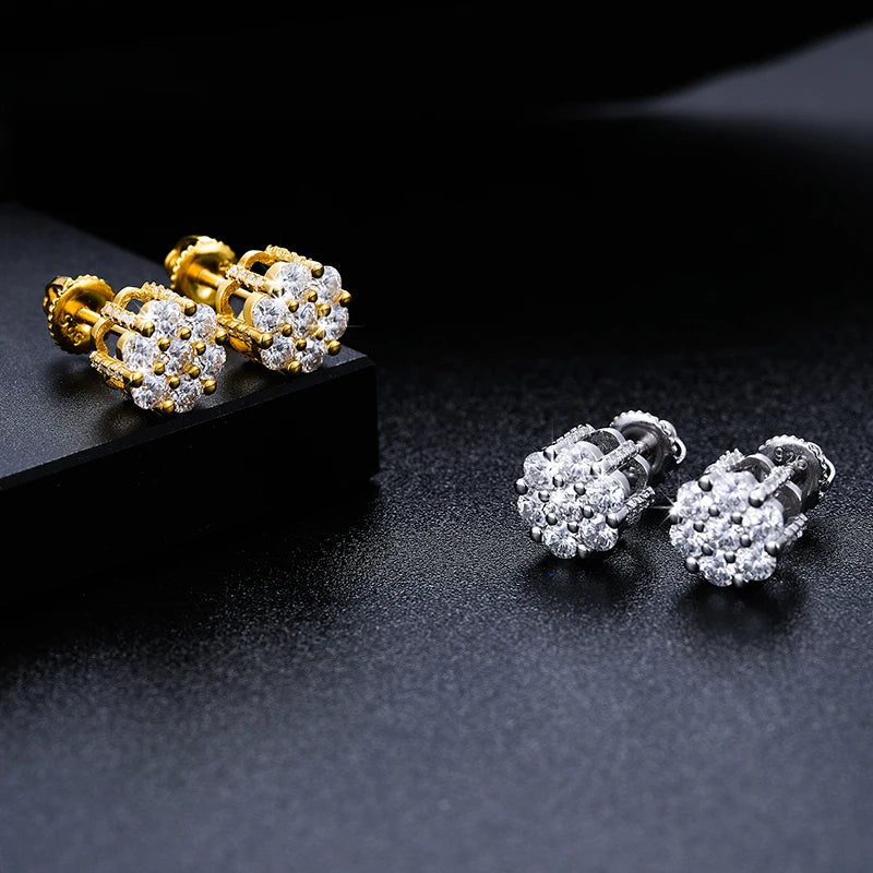 Iced Out honeycomb Studs made with 925 Sterling and VVS1 Moissanite (24K Gold Plating),Material: 925 Sterling Silver Stone: VVS1 Moissanite Plating: 24K Gold plating or Silver Elevate your style with our Iced Out Honeycomb Studs, masterfully crafted from