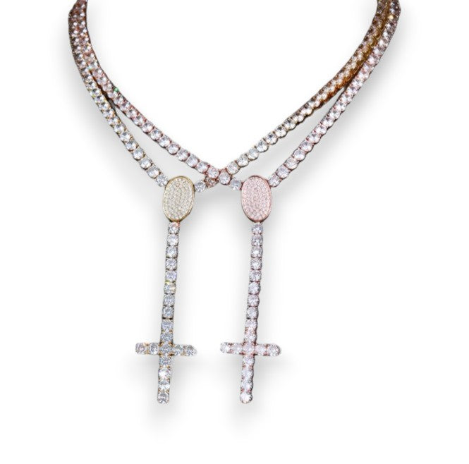 Iced Out Rosary Crosses 5mm - VVS1 Moissanite x 925 Sterling Silver with 18K PVD Gold Plating