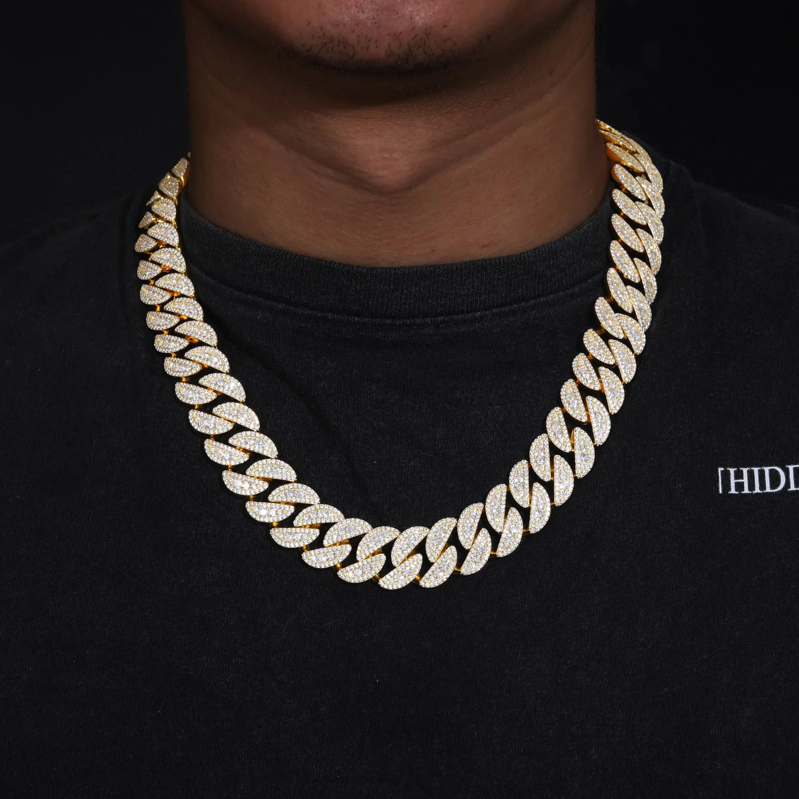 Iced Out Gold Cuban Link (12mm-22mm) - VVS1 Moissanite x 925 Sterling Silver with 18K Gold Plating, chain,Diamonds,Moissanite, Moissanite Jewelry