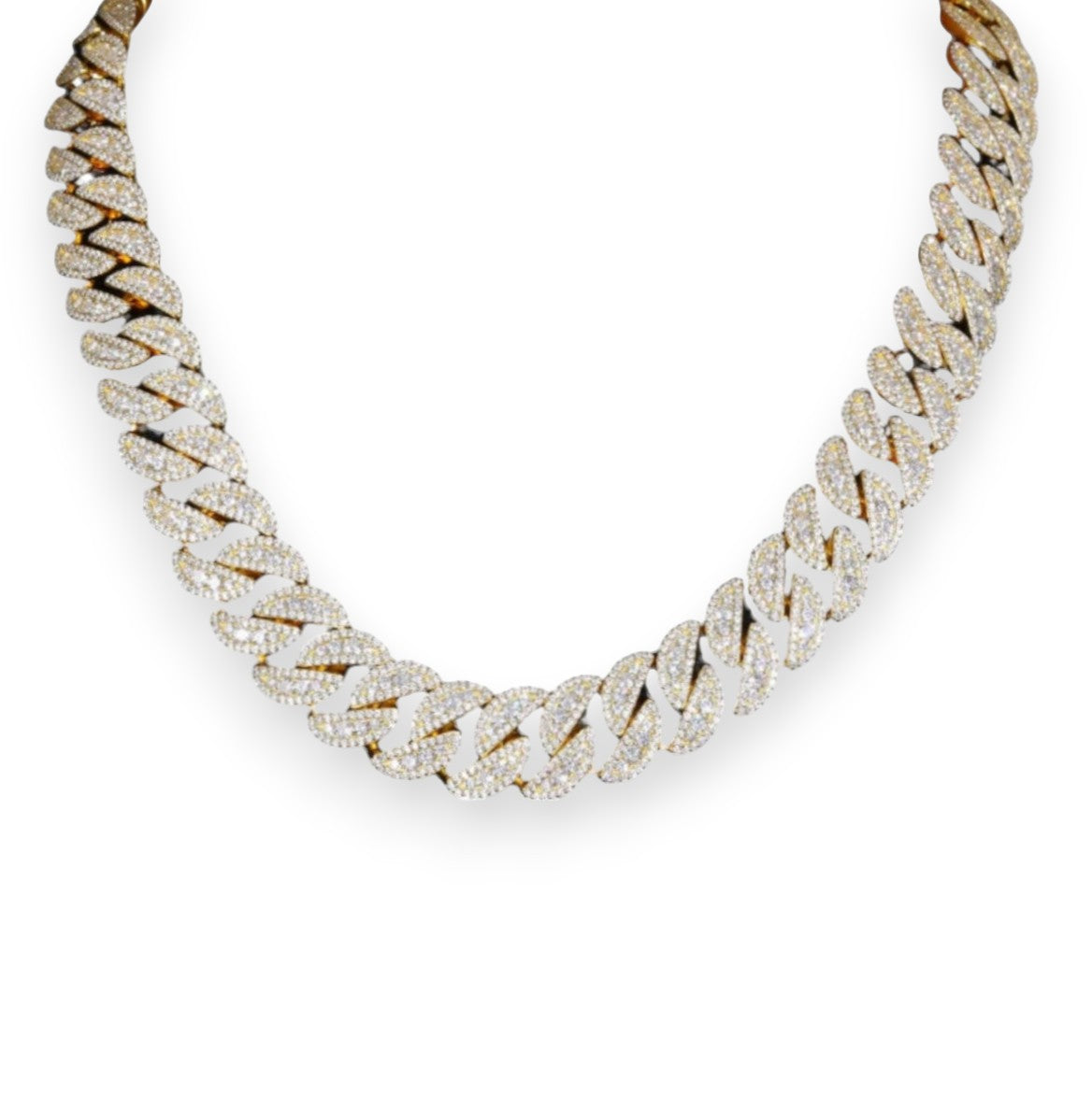 Iced Out Gold Cuban Link (12mm-22mm) - VVS1 Moissanite x 925 Sterling Silver with 18K Gold Plating 227g