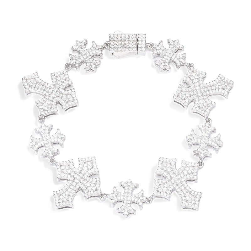 Iced Out Maltese Cross Bracelet (13mm - 22mm) - VVS1 Moissanite x 925 Sterling Silver (18K White Gold), bracelet,Diamonds, Moissanite Jewelry