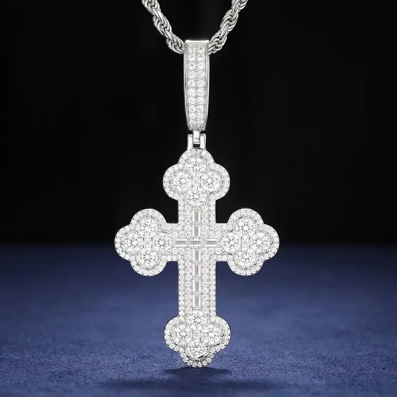 Iced Out Baguette Orthodox Cross - VVS1 Moissanite x 925 Sterling Silver, Diamonds,Moissanite,Pendant, Moissanite Jewelry