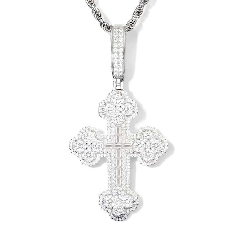 Iced Out Baguette Orthodox Cross - VVS1 Moissanite x 925 Sterling Silver, Diamonds,Moissanite,Pendant, Moissanite Jewelry