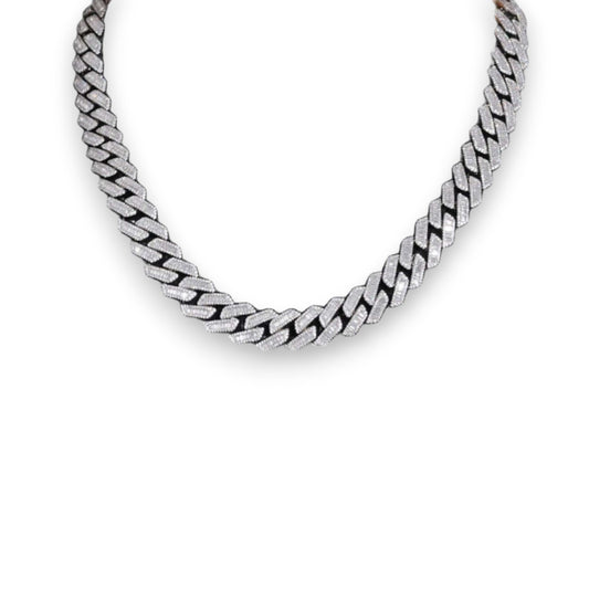 Iced Out Silver Cuban link Chain (10mm-22mm) - VVS1 Moissanite x 925 Sterling Silver (24K White Gold Plating)