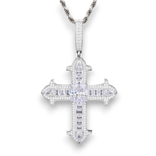 Iced Out Baguette Cross Gothic Chain made of 925 Sterling Silver and VVS1 Diamonds